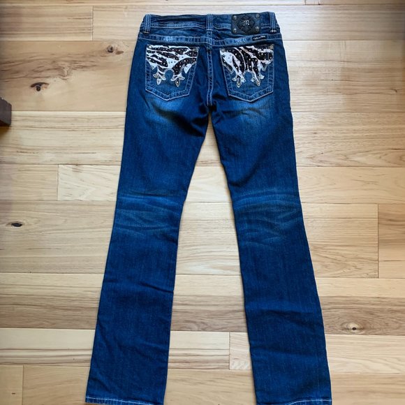 Miss Me "Zebra Hair" and Rhinestone Pocket Bootcut Jeans, Size 29 - Picture 2 of 8
